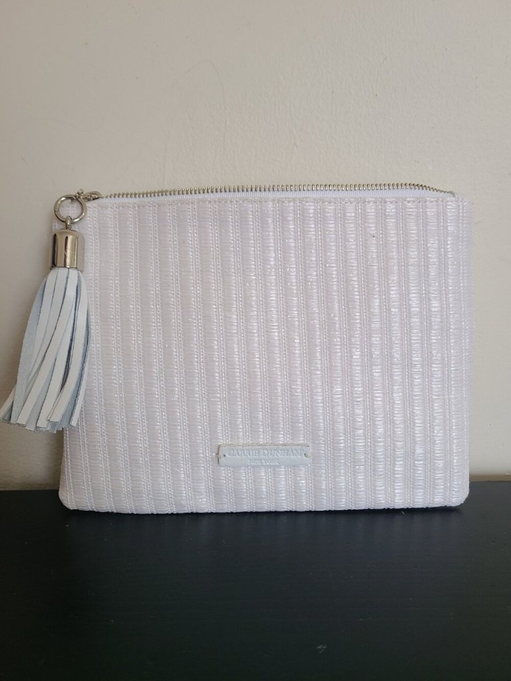 NWOT Carrie Dunham Shaker White Weave Raffia Tassel Clutch White Purse